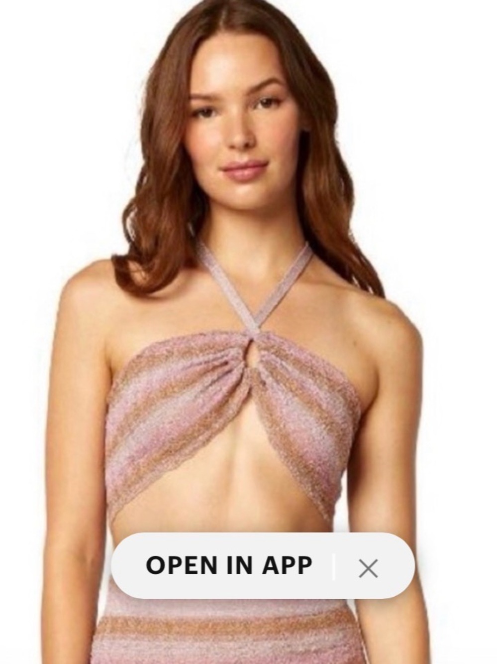 Misa Los Angeles Striped Pink & Gold Halter Crop Top Festival Vibes Knit Feminin